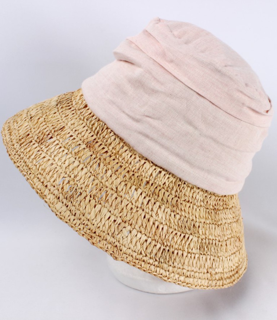 Fabric crown w raffia brim hat pink Style: HS/1403 image 0